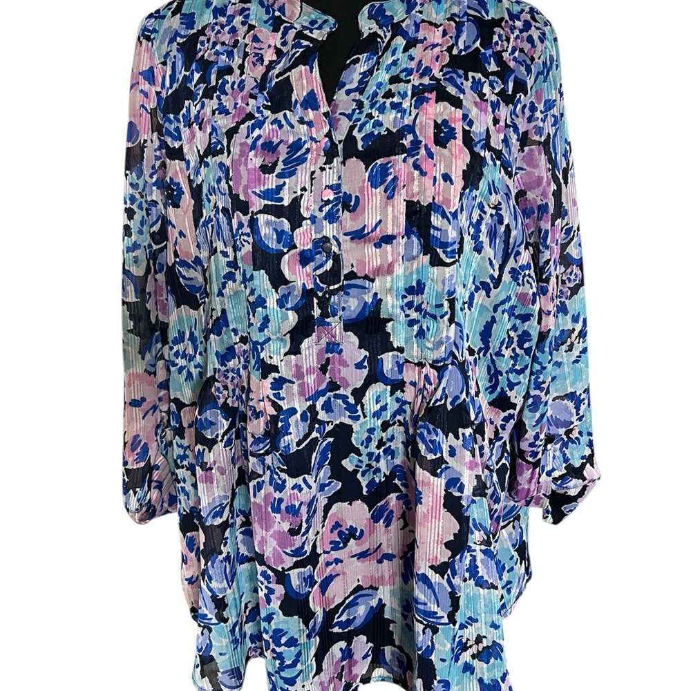 Kim Roger’s Women's 3/4 Sleeve Henley Popover Top Floral Print